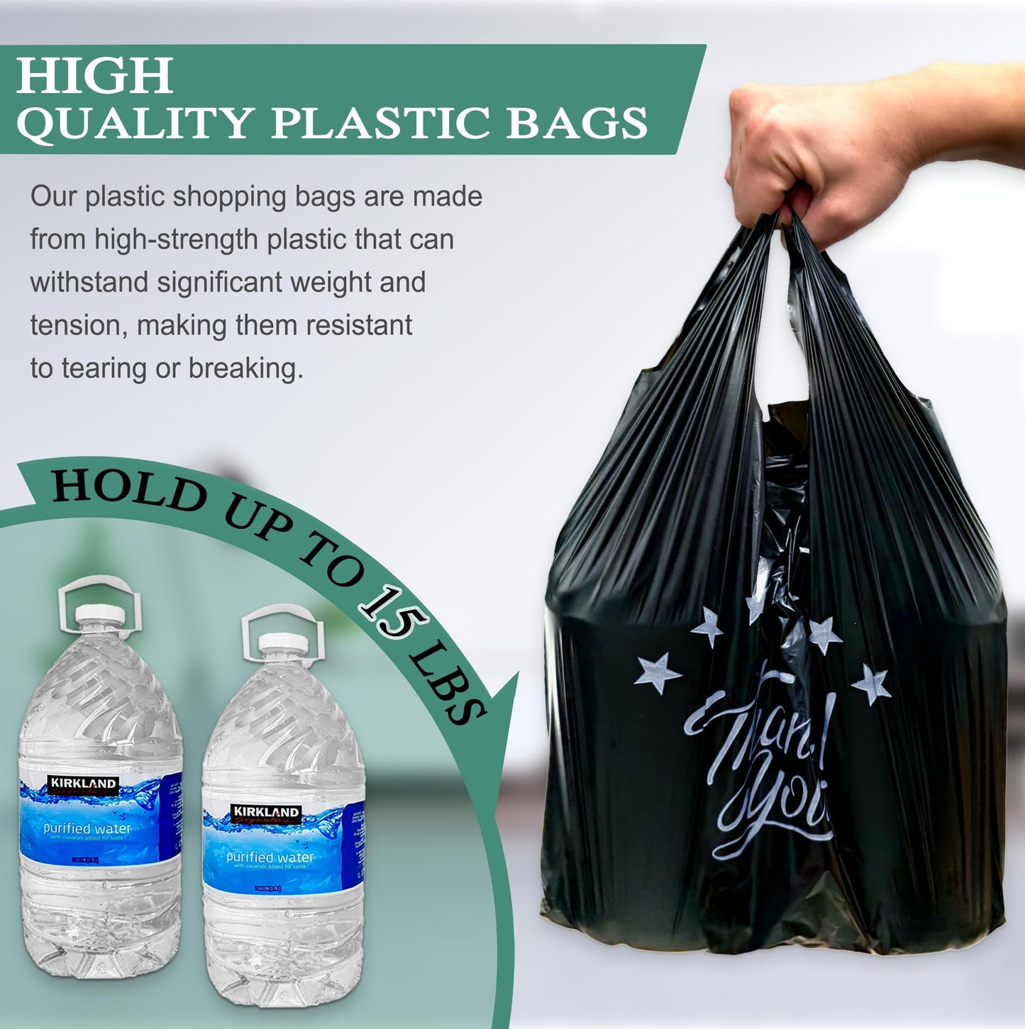 YoYoRain Black Thank you T shirt bag, Grocery shopping bag Reusable and Disposable Supermarket Bag 11''x6''x21'' 100PCS