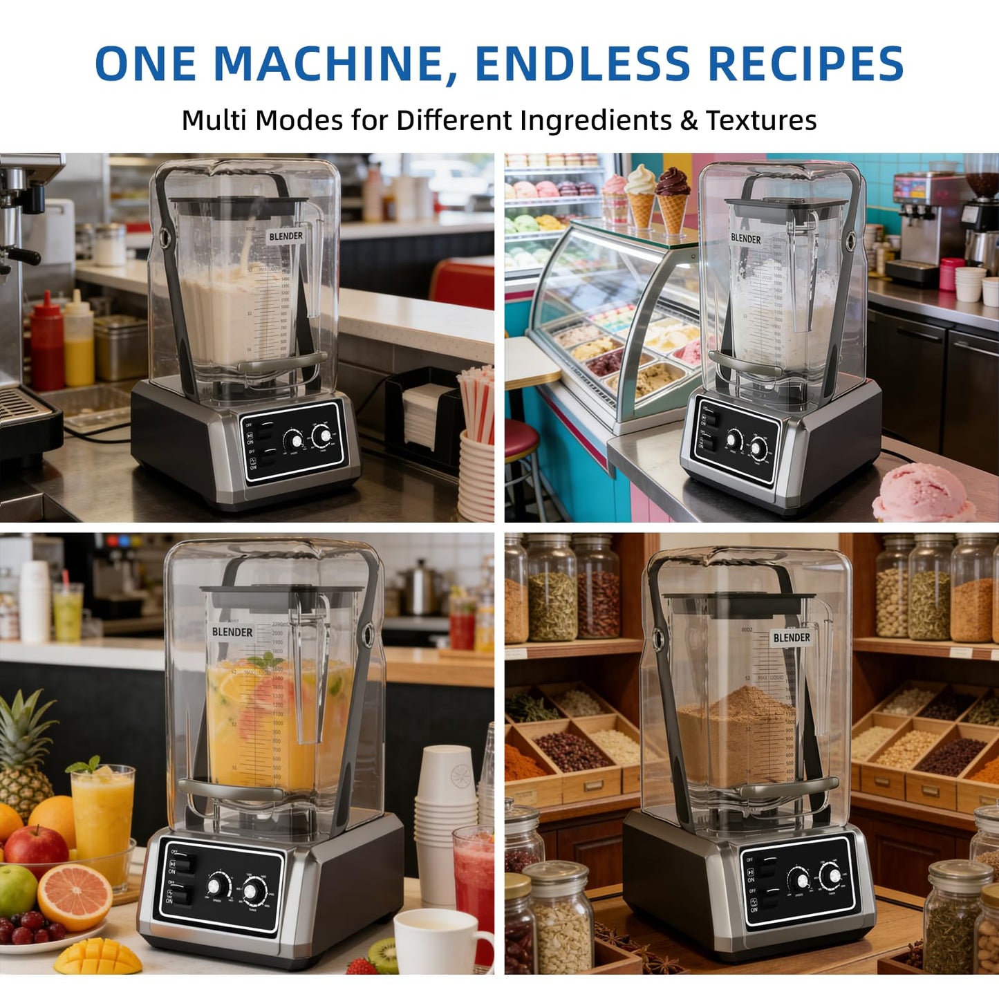BLEOU Commercial Quiet Shield Blender, 2200W Professional Smoothie Blender with Timer & 15-Speed Control, 80oz/2.2L BPA-Free Pitcher for Cafes, Bars and Home Use