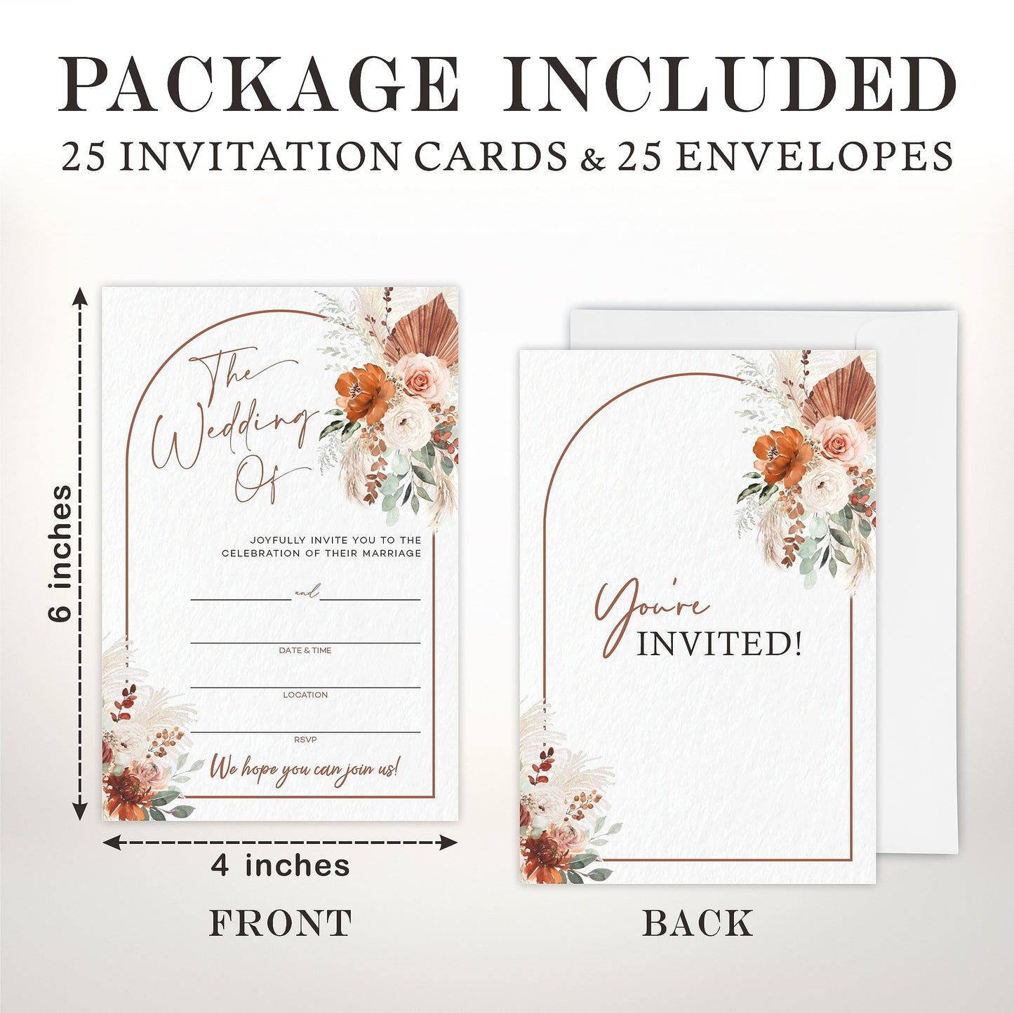 TPYEN Watercolor Wedding Invitations - Floral Arch - 25 Wedding Invites With Envelopes, Double-Sided Fill In Style Invites For Mr & Mrs Celebration, Party Favor And Supplies - A08