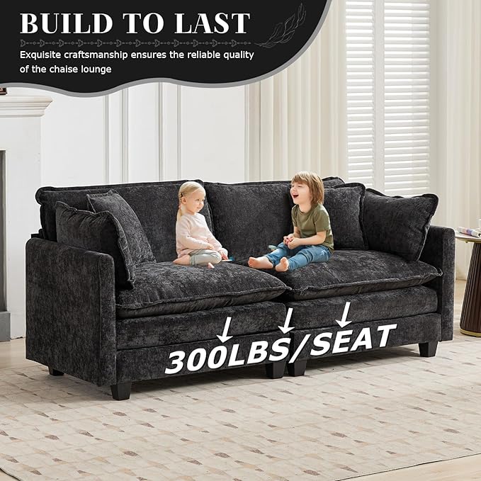 SoarFlash 149.61" Chenille Sectional Sofa, Comfy U Shaped Modular Coush Sofa with Ottoman, Modern 4 Seat Couch Deep Seat Sofa Set for Living Room,Black
