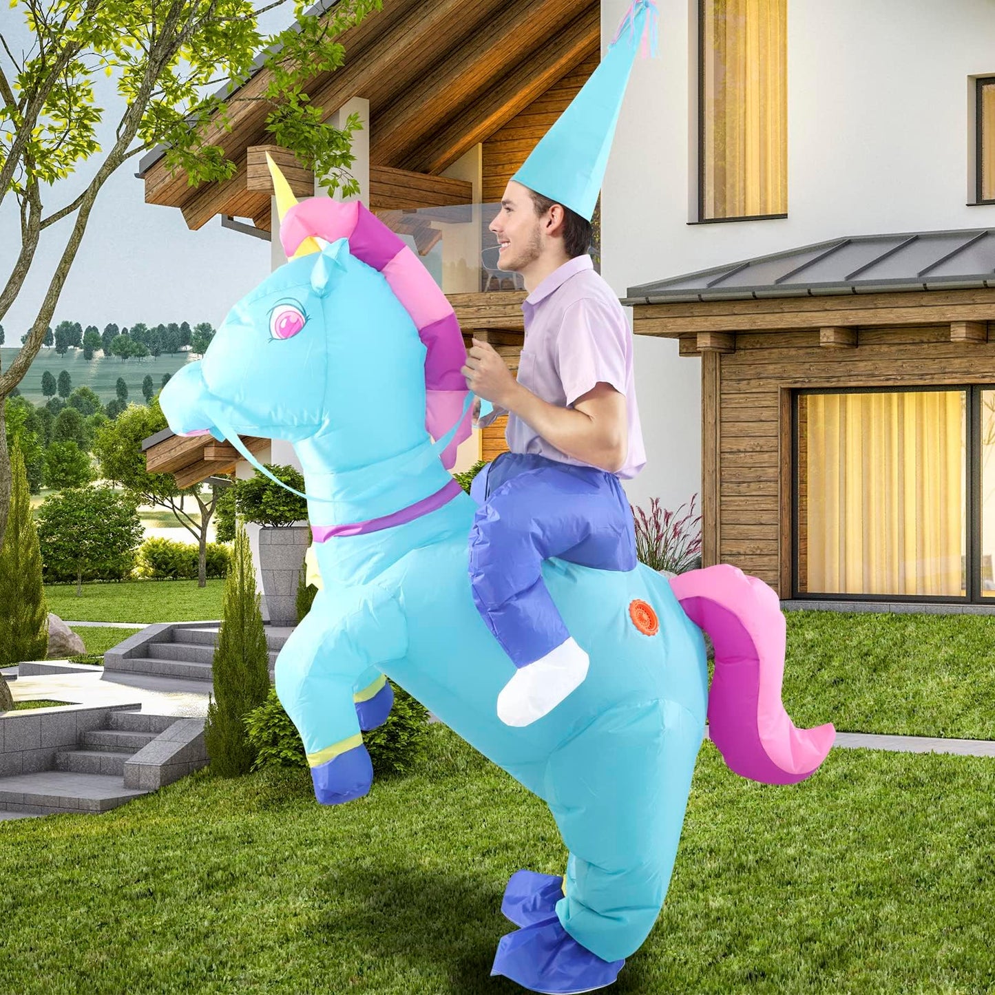 HZGDEJTG Riding Unicorn Inflatable Suit Blue Adult Style, Best Decoration for Party, Gathering, Holiday Celebration, Halloween and other festivals