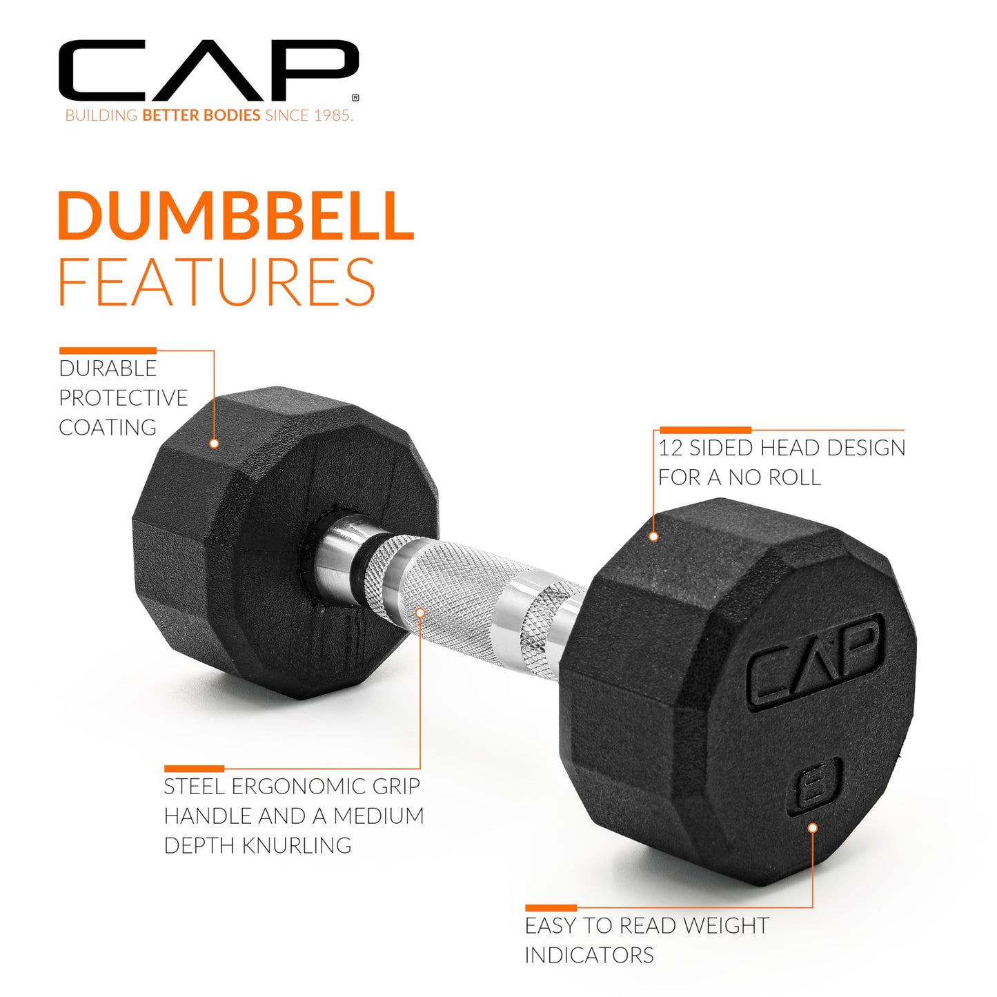 CAP Barbell 12-Sided Coated Dumbbell, 8 LB