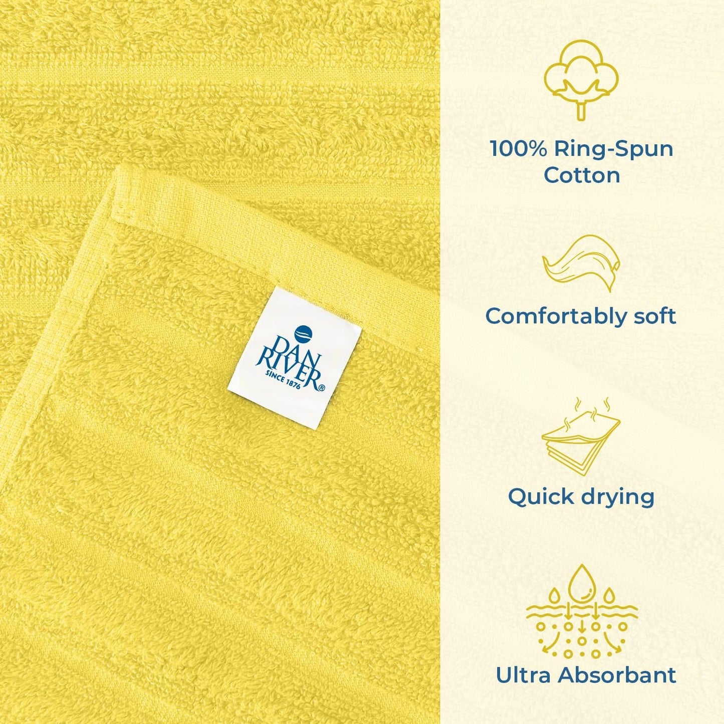 DAN RIVER Pack of 2 Bath Sheet 35x70 Inches, Ribbed Large Bath Towels Oversized for Adults, Soft and Absorbent Hotel Towels - Yellow