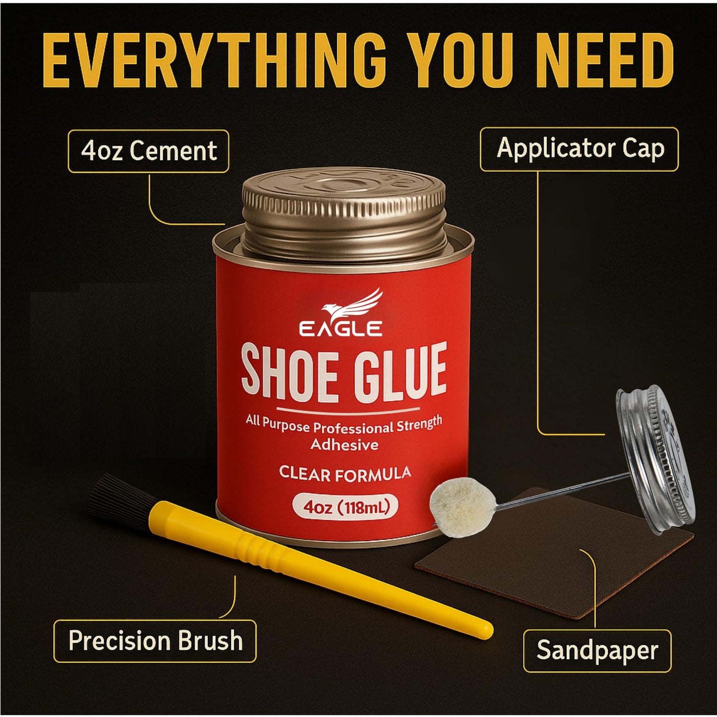 Eagle Shoe Cement – Heavy Duty Shoe Sole Glue for Repair – Strong Waterproof Shoe Adhesive for Sneakers, Boots, and Rubber Soles – Leather and Rubber Shoe Glue for Sole Repair (4 oz)