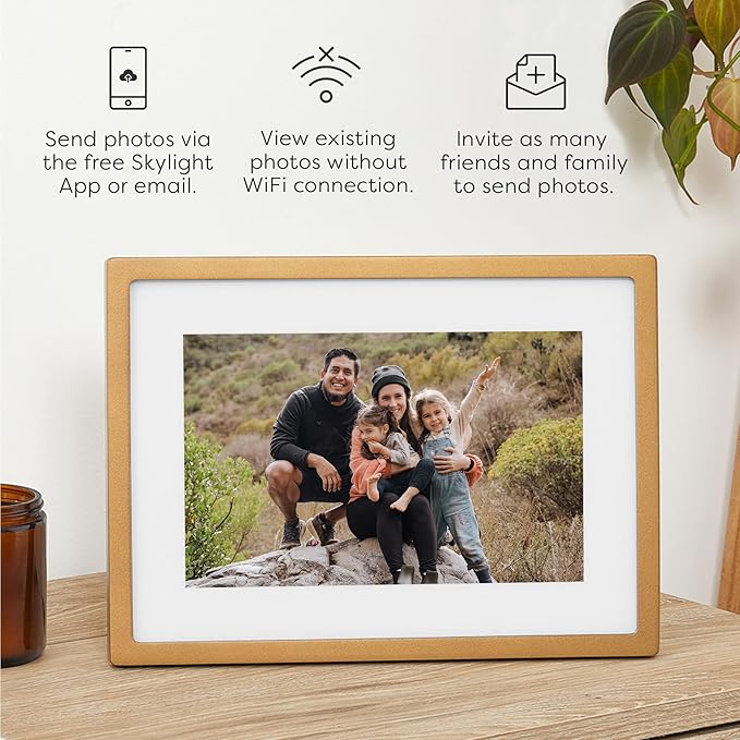 Skylight Digital Picture Frame - WiFi Enabled with Load from Phone Capability, Touch Screen Digital Photo Frame Display - Customizable Gift for Friends and Family - 10 Inch Gold