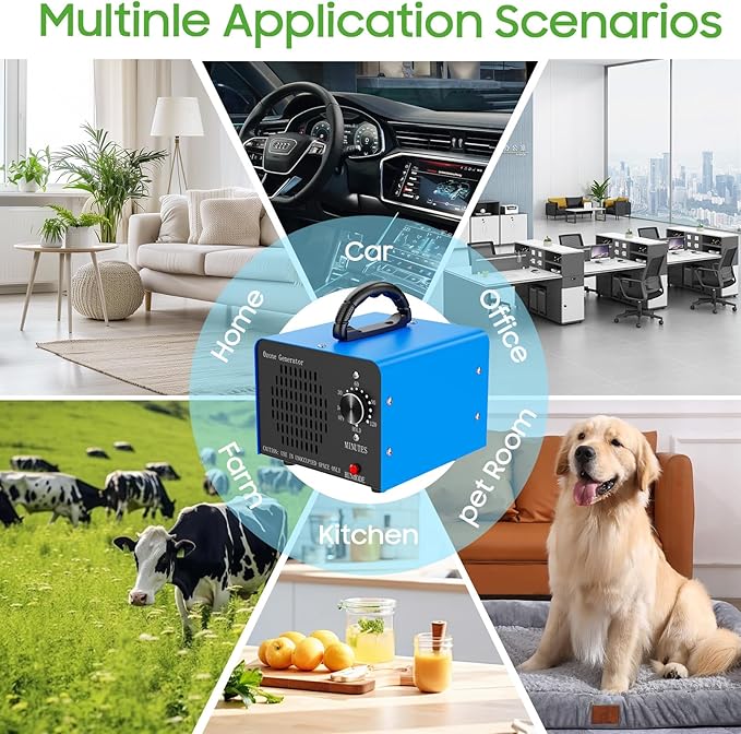 Ozone Generator Machine 100,000mg/h, High Capacity Ozone Odor Eliminator Removal Air Purifier for Home Car Pet & Basement Odor, Suitable for Spaces up to 7,000 Square Feet, Blue