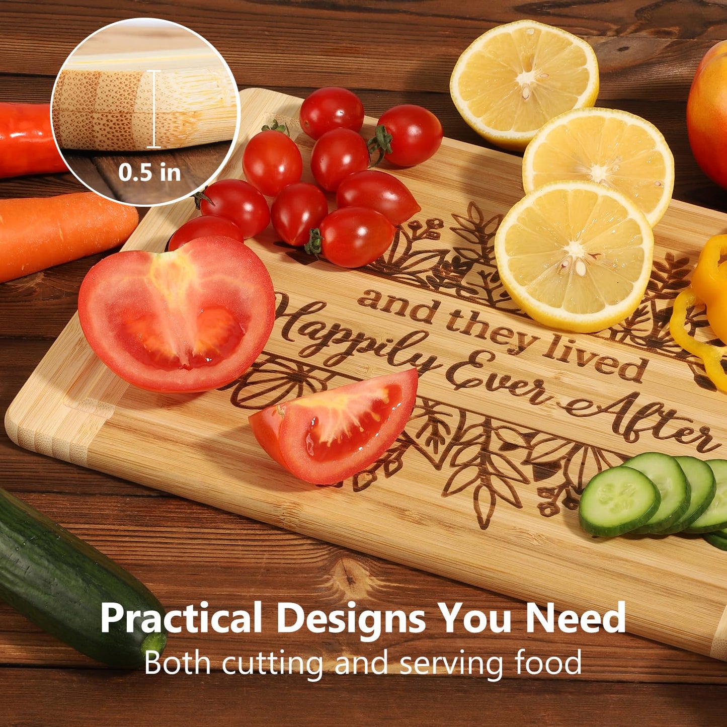Wedding Gift for Couple 2025, Engraved Cutting Board Bridal Shower Gifts for Bride and Groom Engagement, They Lived Happily Ever After Marriage Cutting Board, Newlywed Wedding Gift for Couples