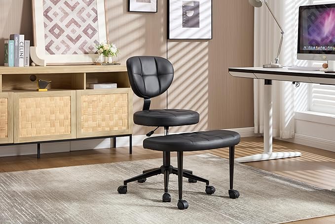 Czoluxo Ergonomic Cross-Legged Kneeling Chair with Wheels - Adjustable Height Yoga Desk Chair with Lumbar Support, Wide Crisscross Chair, Meditation Chair, for Office/Study Room with ADHD (Black)