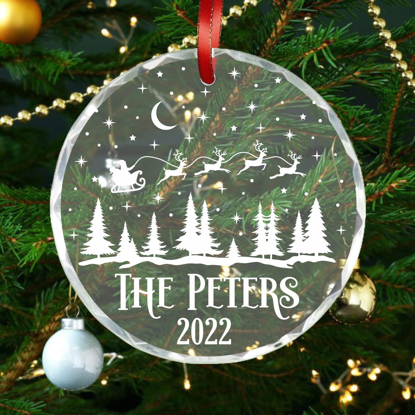Blue Ridge Mountain Gifts Personalized Christmas Ornaments - Crystal Glass Christmas Decor with Holiday Design - Custom Laser Engraved Holiday Ornament Decoration for Home with Box Included