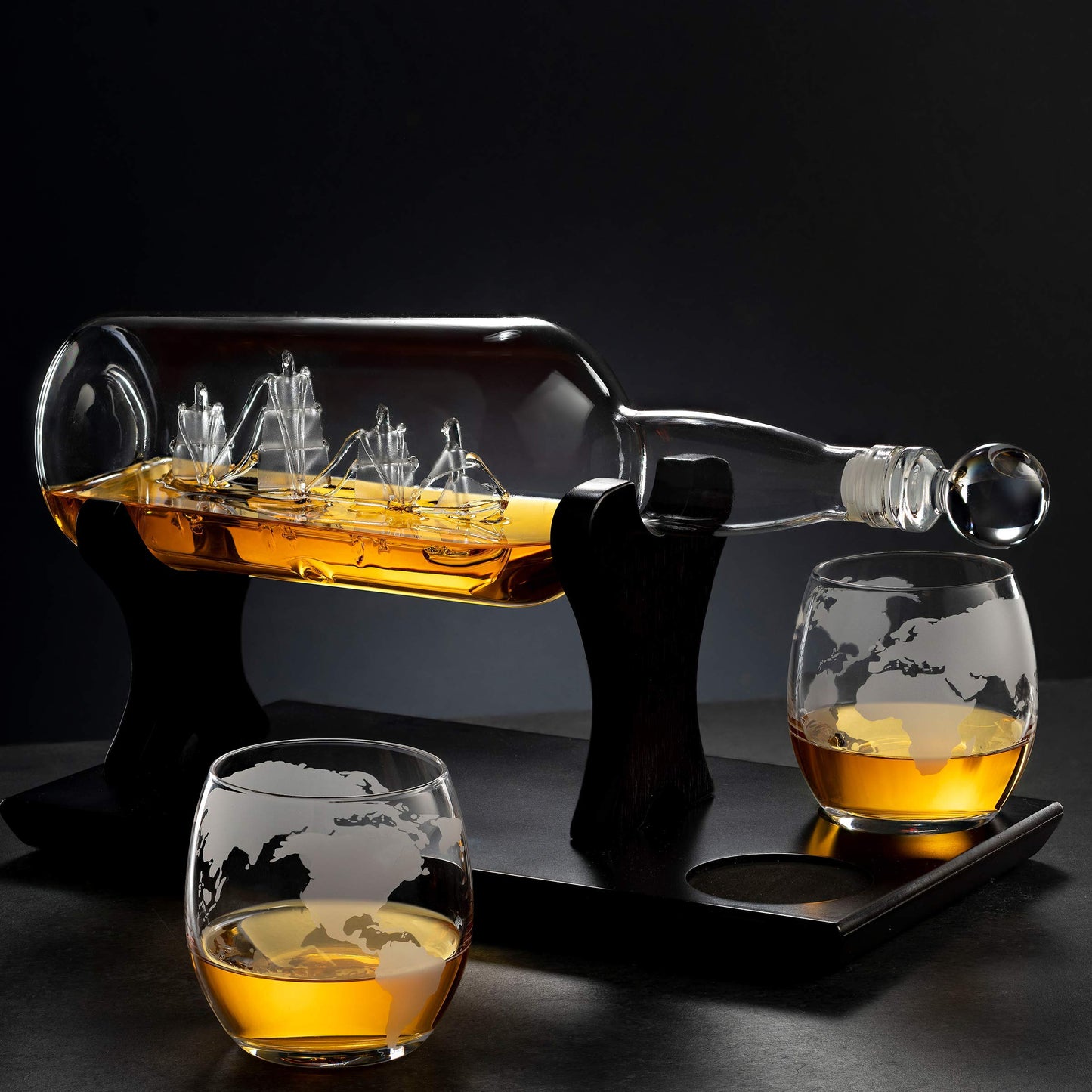 Godinger Ship In A Bottle Whiskey Decanter and Whiskey Glasses Bar Set, for Liquor Scotch Bourbon, Gifts for Men Clear