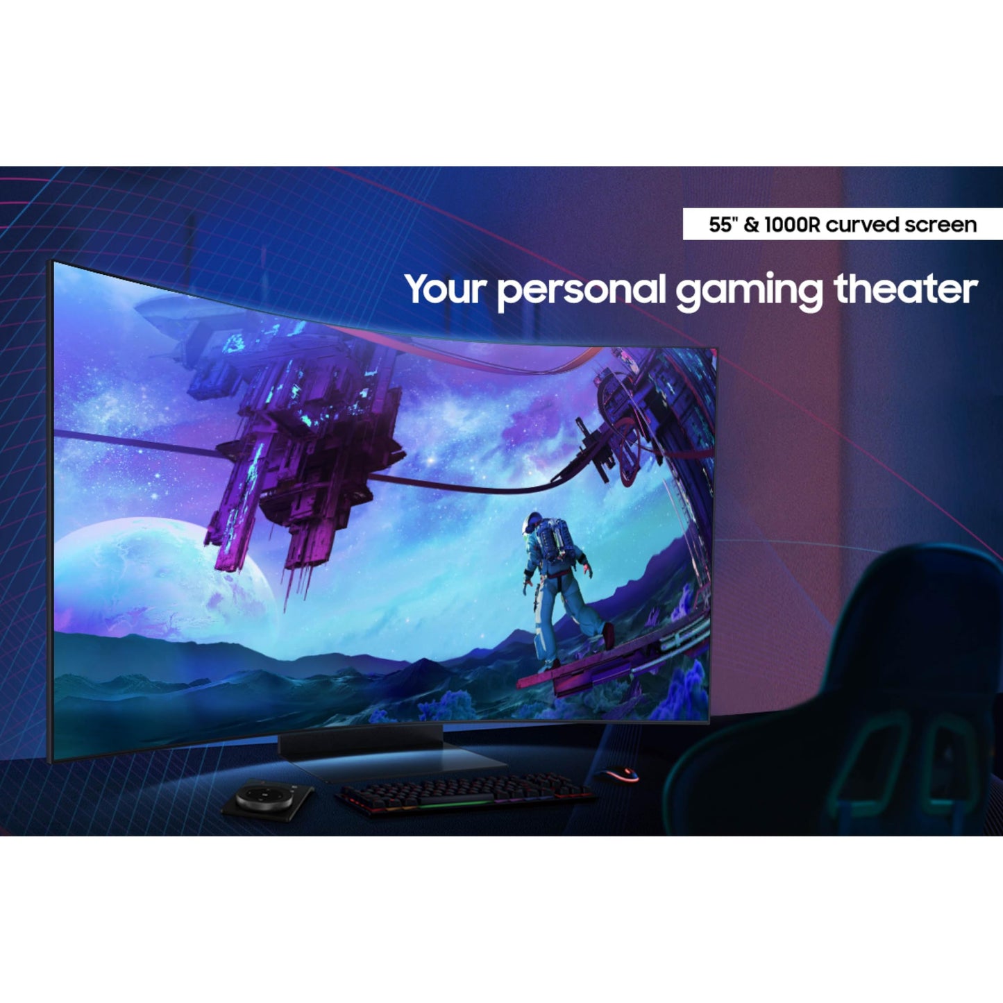 Samsung 55" Odyssey Ark 2nd Gen 4K UHD 1000R Curved Gaming Monitor, 165Hz, 1ms, 4 Input Multi View, Quantum Mini-LED, AMD FreeSync Premium Pro, HDR 10+, Height Adjustable Screen, LS55CG970NNXGO