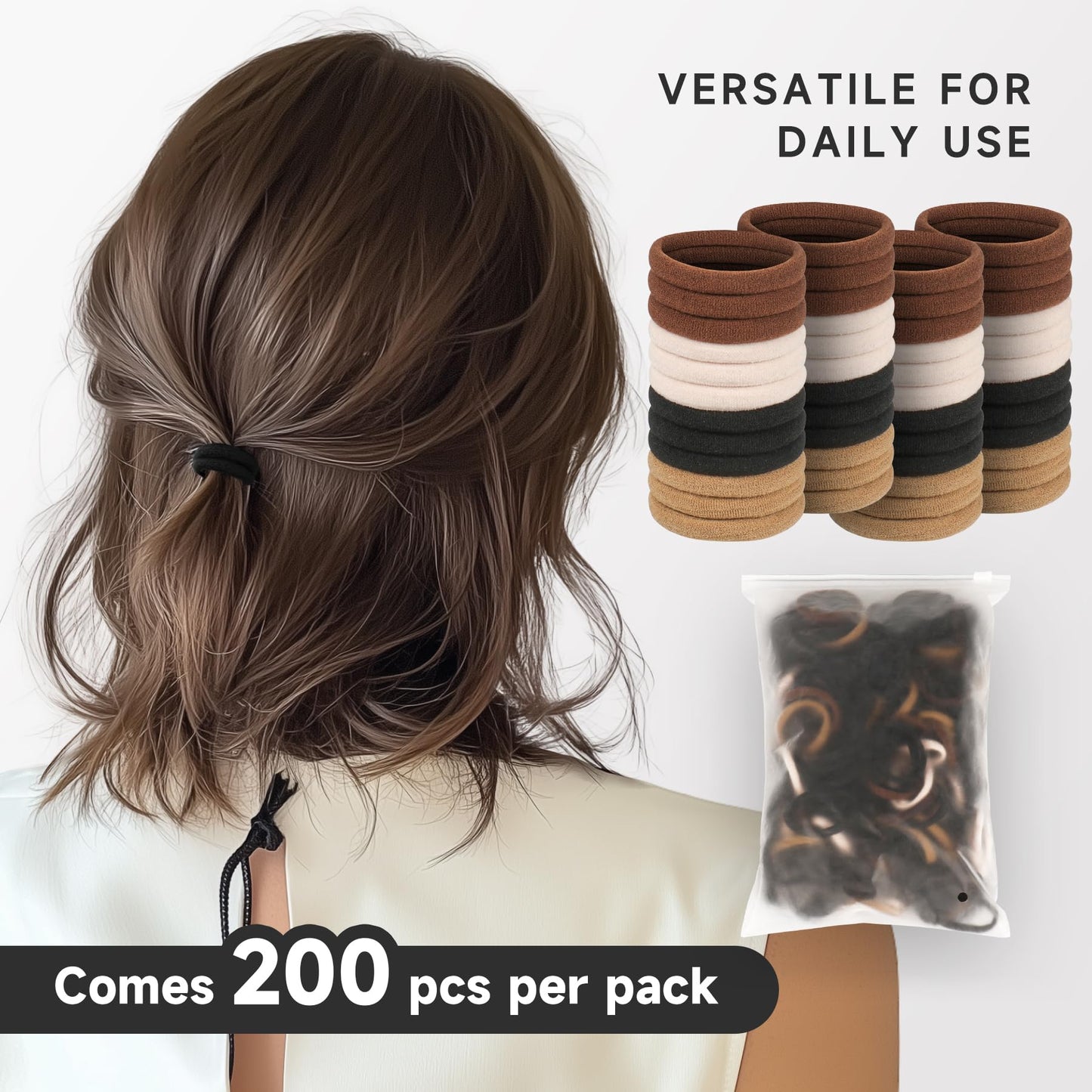 YIMEIS 200 PCS Thick Seamless Hair Ties for Women - Seamless, Ouchless Ponytail Holders - Hair Bands Accessories for Thick Hair