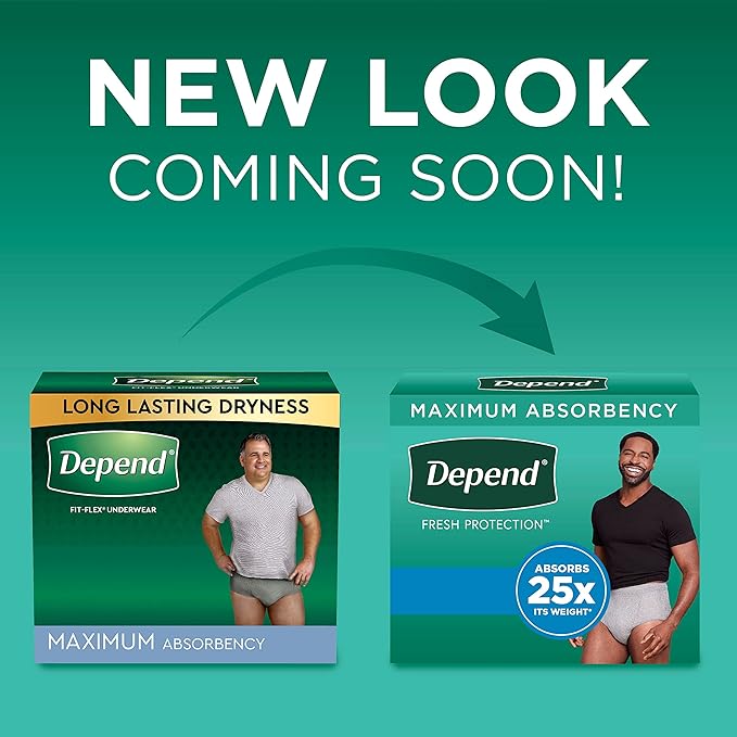 Depend FIT-Flex Incontinence Underwear for Men, Maximum Absorbency, Disposable, Large, Grey, 17 Count (Pack of 2)