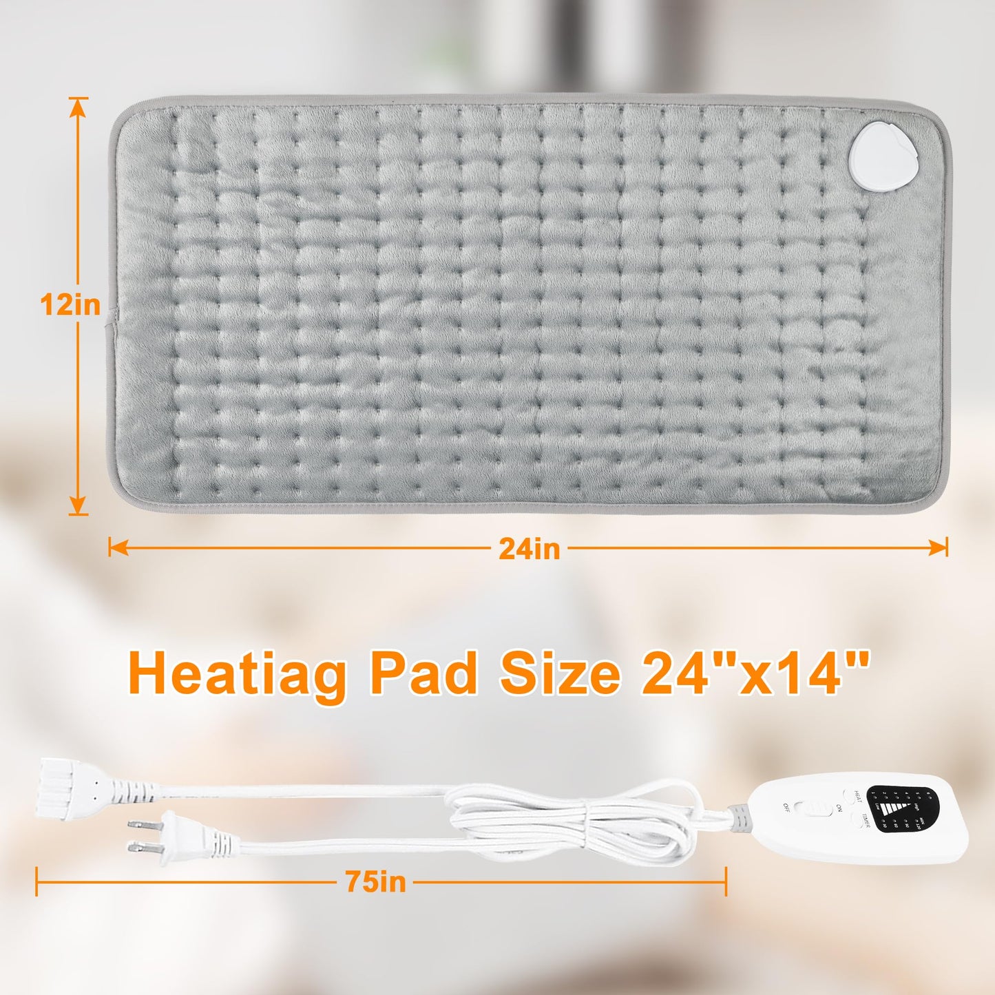 Deepsoon Heating Pad,Electric Heating Pads for Back,Neck,Abdomen,Moist Heating Pad for Shoulder,Knee,Arms,Legs,Dry/Moist Heat & Auto Shut Off,Christmas Gifts for Men and Women,Silver,24x12 Inch