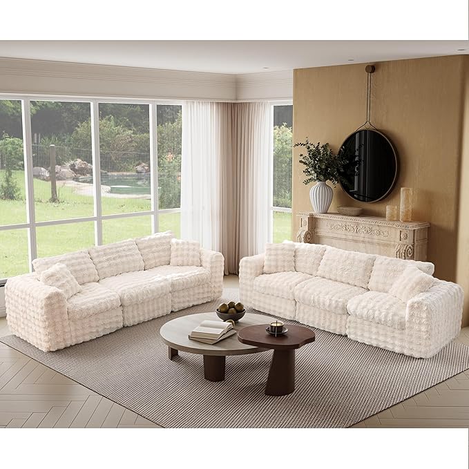 TYBOATLE 135’’ Boneless Slow-Rebound Memory Foam Couch, Cloud Sectional Couches for Living Room w/Upgraded Fabric, Deep Seat Comfy Fluffy U Shaped Modular Sectional Sofa w/Chaise, Beige