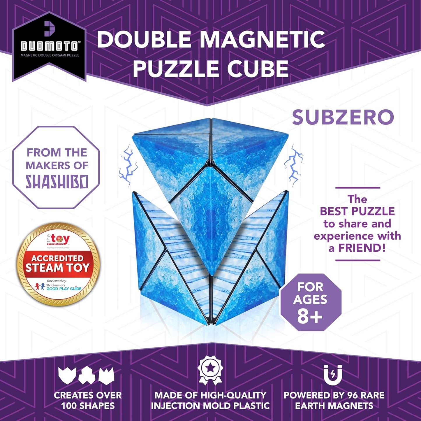 Duomoto Magnetic Transforming Cube - Shape Shifting Double Creativity Puzzle w/ 96 Rare Earth Magnets - Transforms Into Over 100 Shapes - by Fun in Motion Toys - Creators of Shashibo & Cubendi