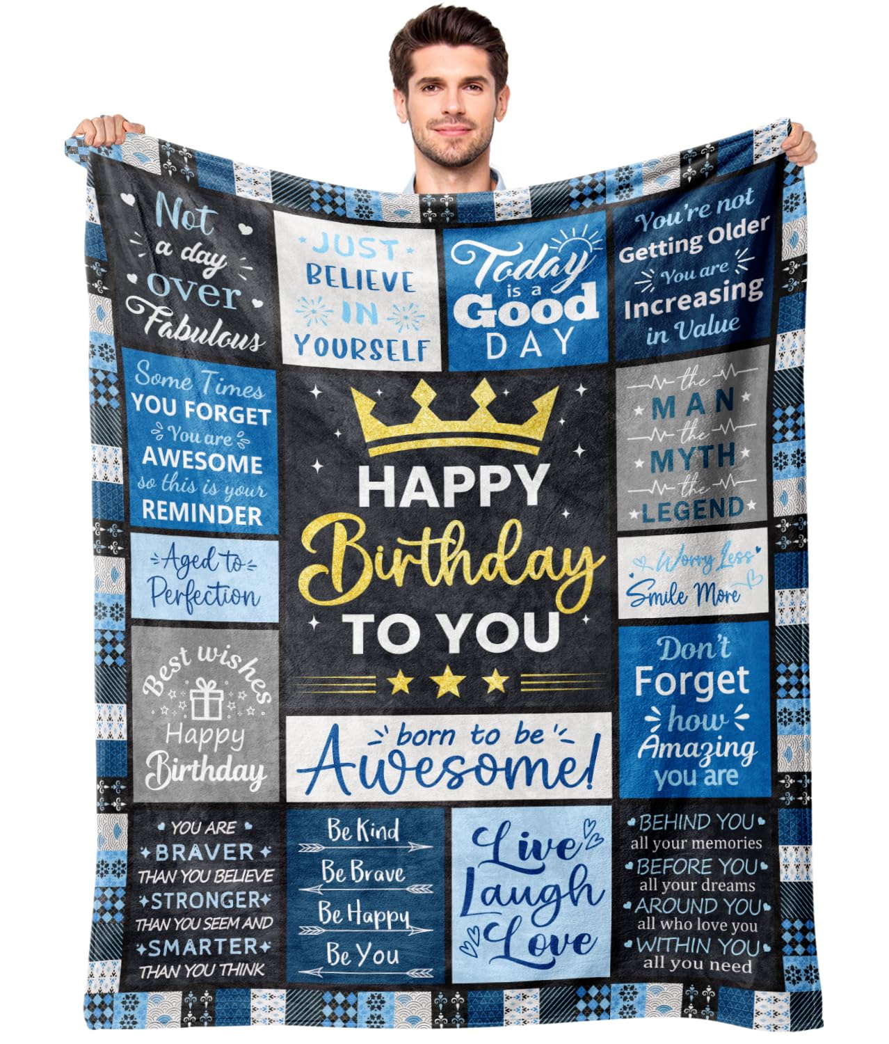 LXXTK Birthday Gifts for Men Blanket 60"X 50" Unique Gifts for Men Happy Birthday Decorations Mens Birthday Gifts Ideas for Dad Grandpa Boyfriend Husband (60"X50", Mens Birthday)