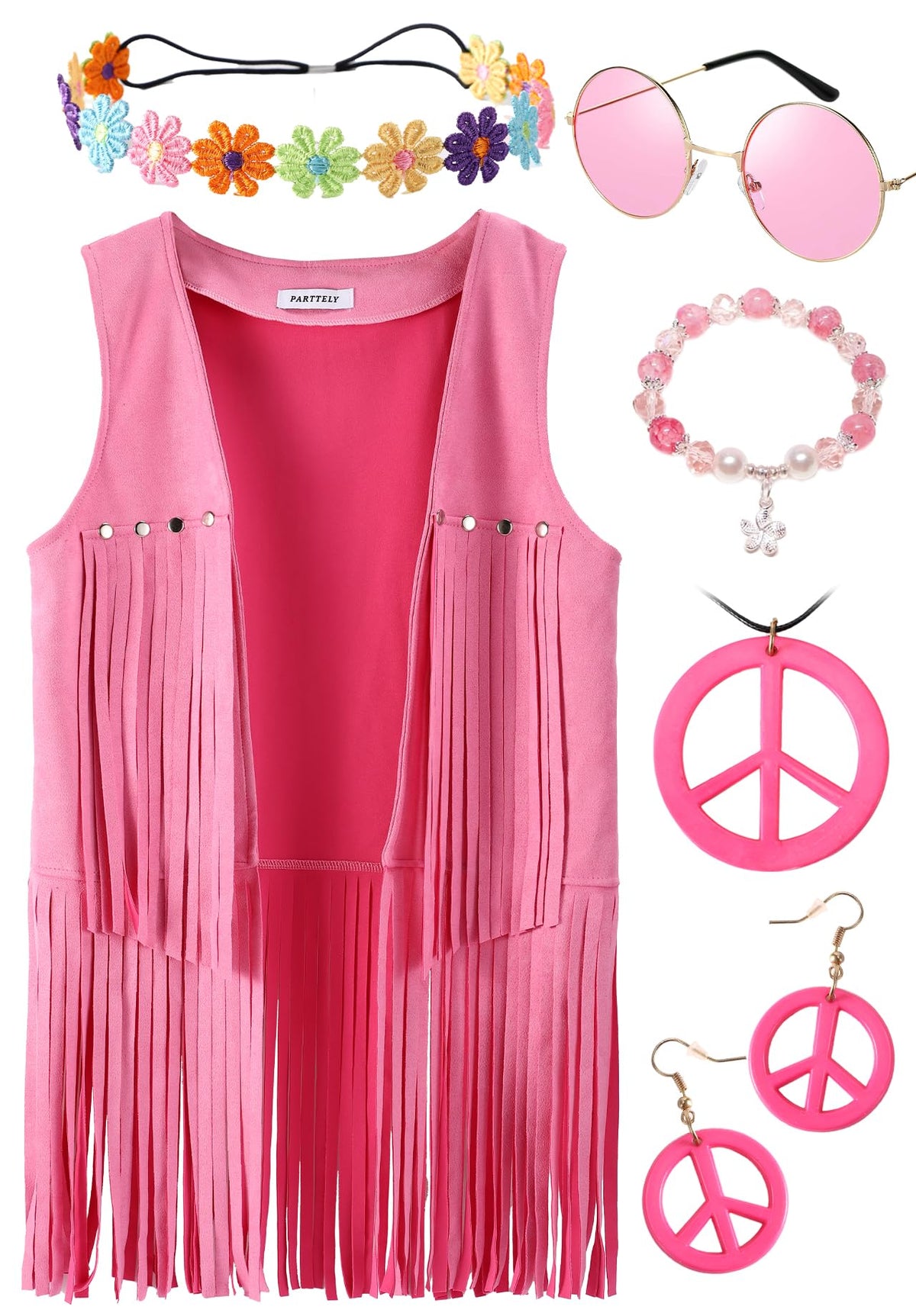 PARTTELY 70s Outfits for Women, Disco Hippie Costume Clothes Woman Cowgirl 70s Costume Fringe Hippie Vest