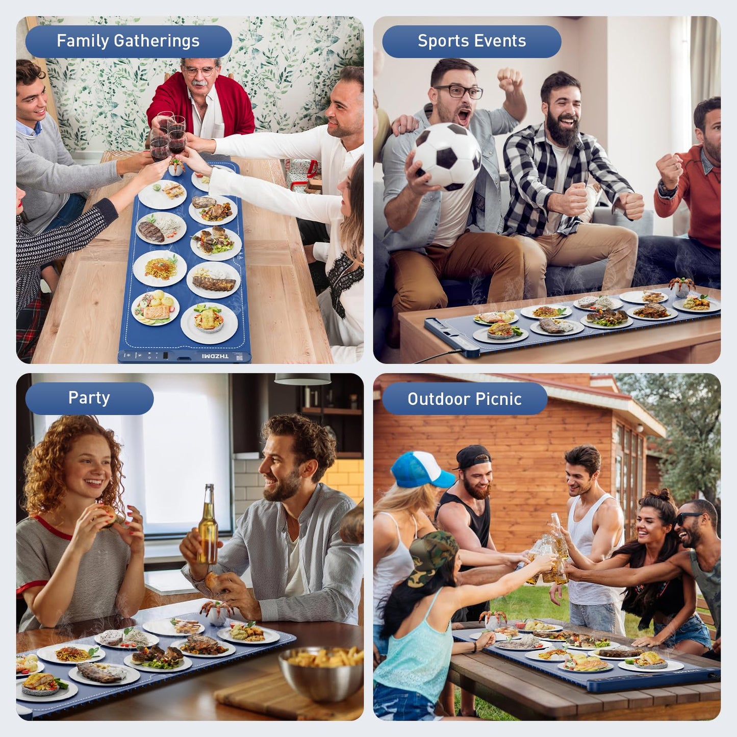 Extra Large Food Warming Mat 40"x16"- Fast Heating Silicone Electric Warming Tray with Raised Feet Protects Table, Roll Up Buffet Hot Plates Heat Pad, Portable Food Warmer for Parties Home Travel