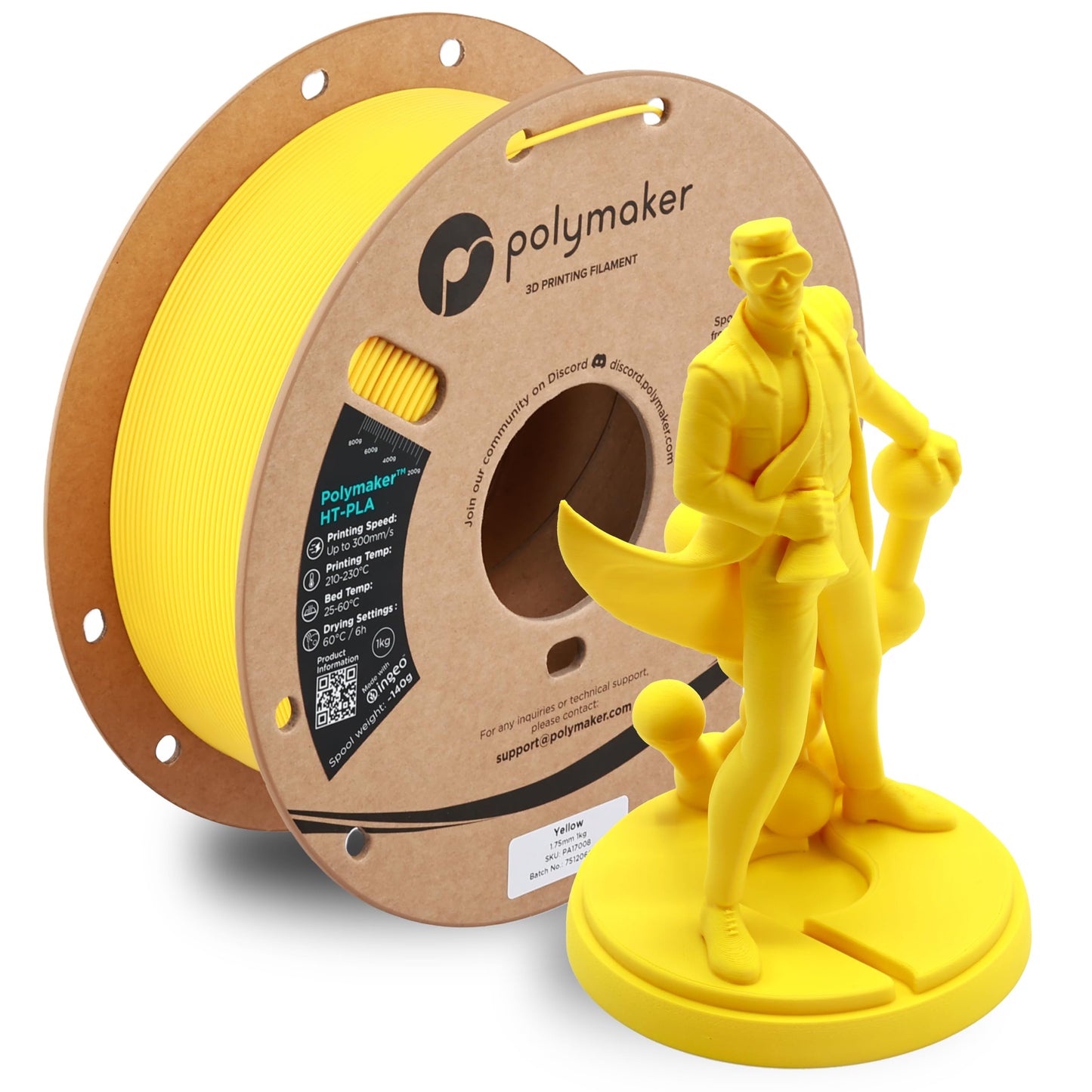 Polymaker HT-PLA Filament 1.75mm Yellow, High Temp PLA for 3D Printing, Heat Stable Up to 150C, Easy to Print, Works with Most F