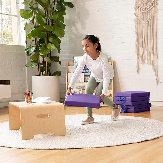 ECR4Kids SoftZone Floor Cushions, Square, Flexible Seating, Purple, 6-Piece