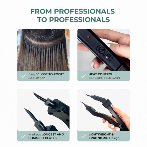 Professional Keratin Fusion Tool for Hair Extensions – Slim Long Heating Plates, Adjustable Temperature, Rapid Heat-UP, Seamless Fusion, Root Access, Salon-Quality Keratin Glue Gun (Black)