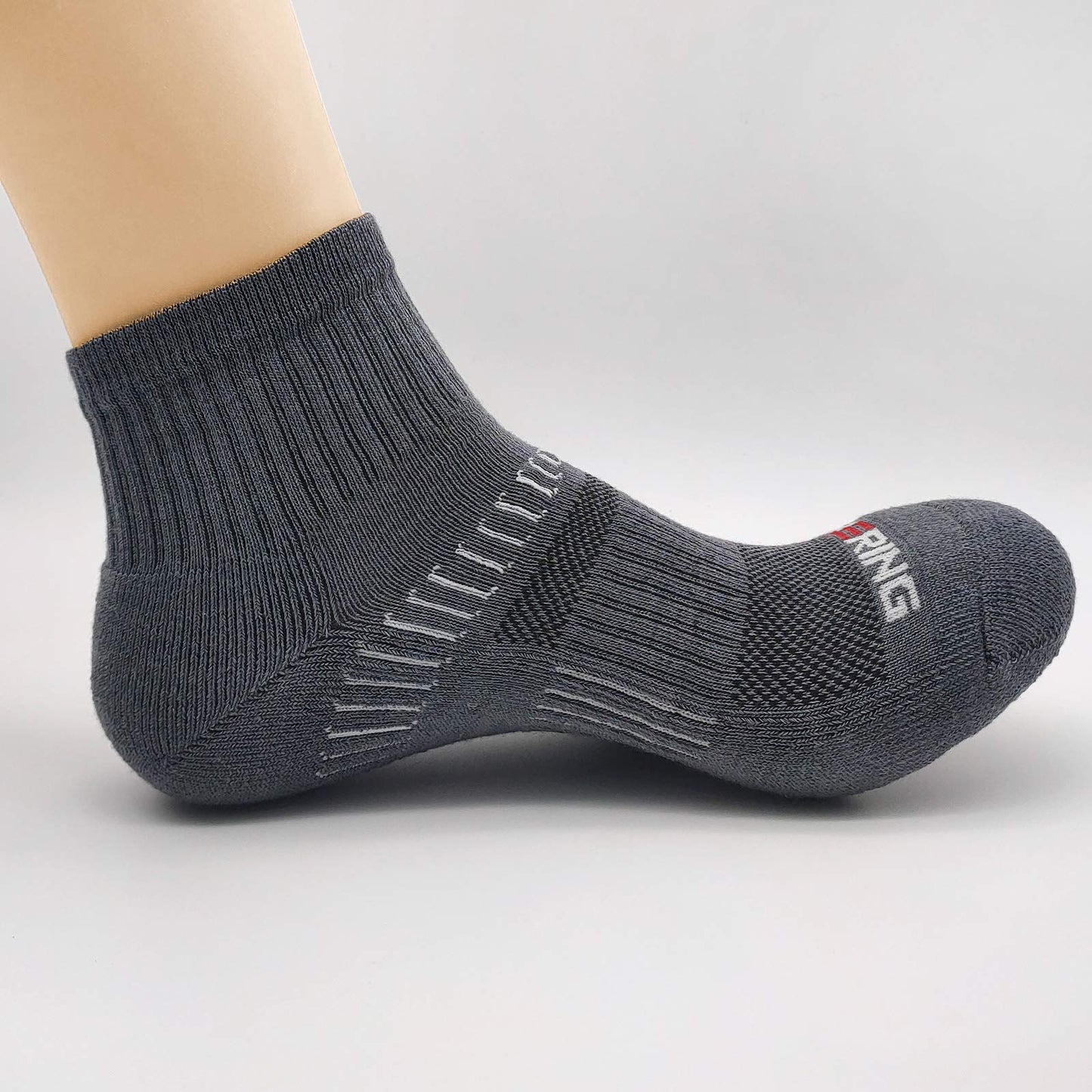 BERING Men's Athletic Cushion Quarter Socks, Size 9-12, Dark Grey, 6 Pairs