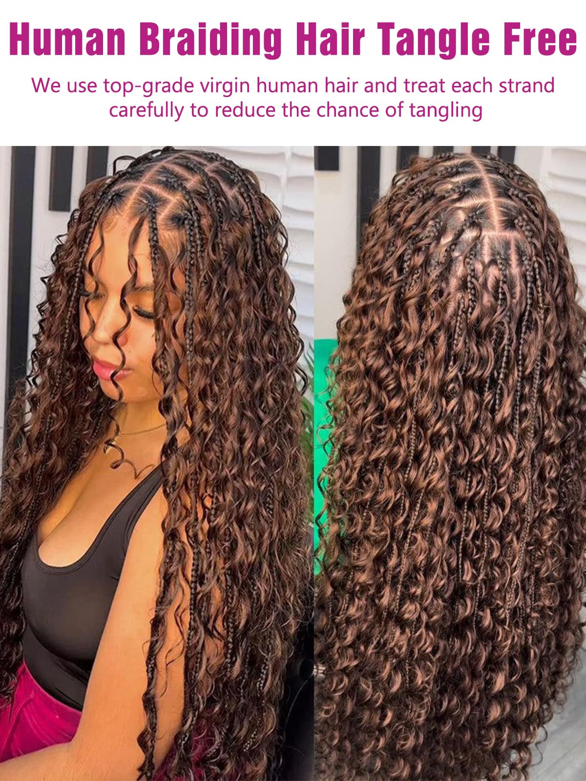 Chocolate Brown Human Braiding Hair Deep Wave Bulk, 4# Color No Weft Curly Braiding Hair Extensions for Boho Braids Wet and Wavy