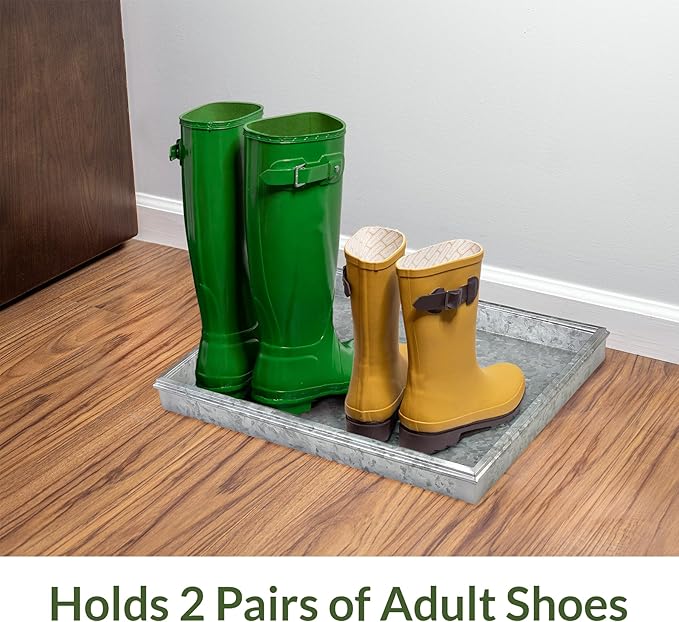 Good Directions Small Boot Tray, Classic Multi-Purpose All Weather Decorative Boot Tray, Shoes, Plants, Garage, Patio Door, Pet Bowls, 20 inch Entry Indoor Shoe Tray for Apartment, Grey Steel