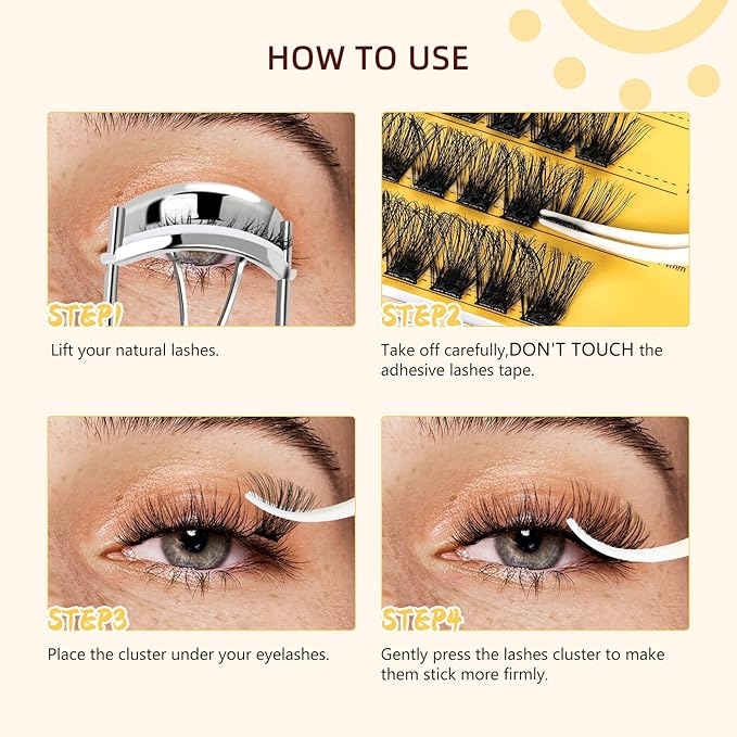 QUEWEL Self Adhesive Eyelashes Natural Look, No Glue Needed Lash Clusters with Eyelash Clusters Tweezer, 40 Pcs Reusable Lashes Self Adhesive for Beginners, DIY Lash Extensions for Home Use(ZN-02)