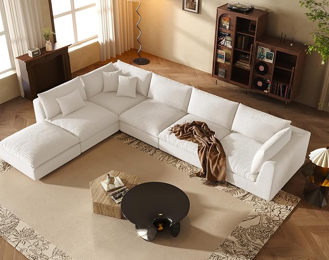Fajiani Oversized Modular Sectional Sofa,Cloud Couch Deep Seat Sofa Cushion Covers Removable, Oversized Sectional Couches for Living Room (6 Seater-Off White)