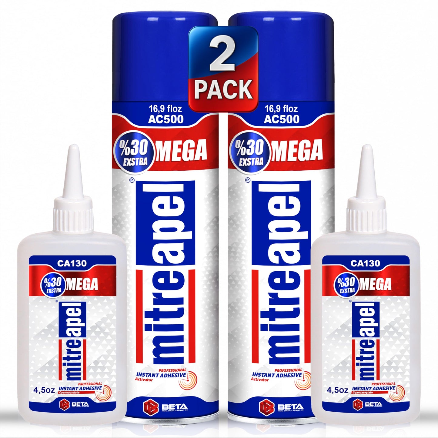 MITREAPEL CA Glue with Activator (2x4.5 oz-2x16.9 floz)Instant Bond Professional Cyanoacrylate Adhesive and Super Glue Accelerator for Woodworking ,Ceramic, 3D Printing,Glass, DIY&Craft,Plastic,Repair