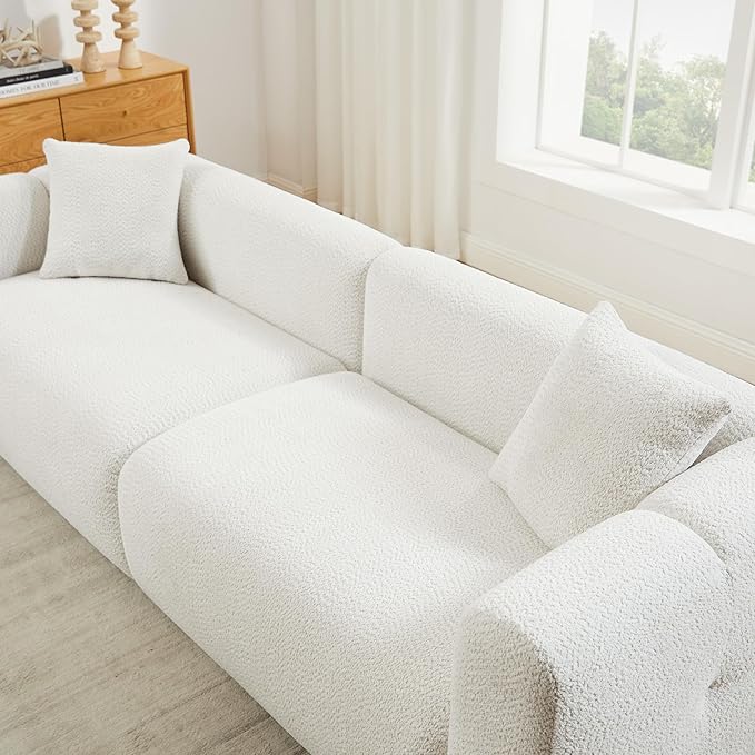 VANOMi Living Room Furniture Sets Include 95" Sofa & 42" Armchairs, Boucle Upholstered Oversized Couch with Pillows, Living Room Furniture Set for Bedroom Apartment (White, 2 Sofas+1 Chair)