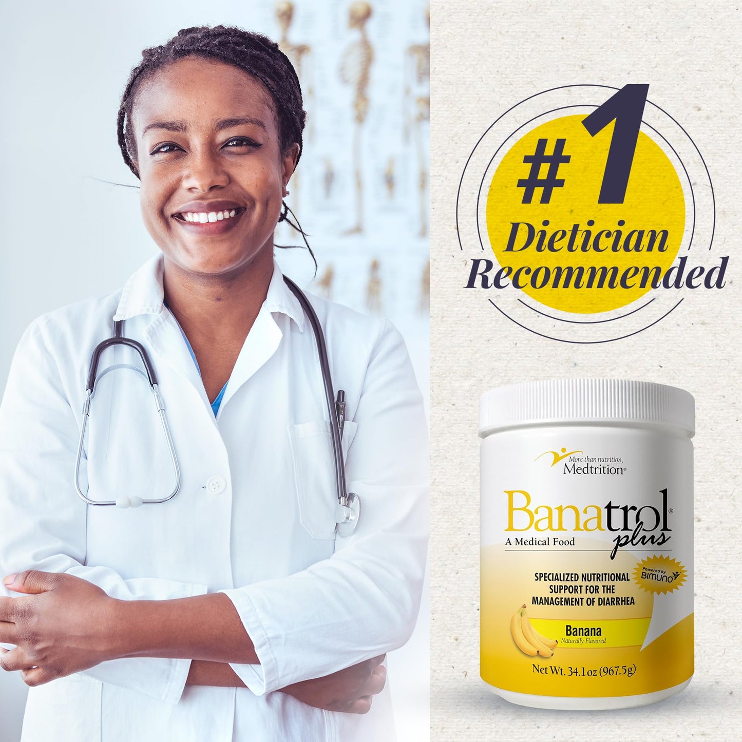 Medtrition Banatrol® Natural Anti-Diarrheal with Prebiotics, Relief from Chronic Diarrhea, IBS, Recurring Diarrhea, Clinically Supported Medical Food, Non-Constipating, 90 Servings (Banana)
