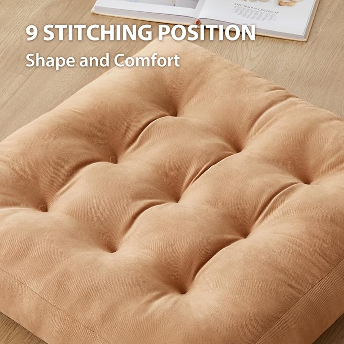 SM-XLHN Meditation Floor Pillow Set of 2, Square Large Pillows Seating for Adults, Meditation Cushion Pillow,Tufted Corduroy Cushion for Tatami Living Room or Yoga, Coffee, 22x22 Inch