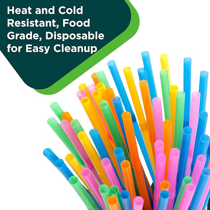 9" Wide Mouth Milkshake/Smoothie Straws/Assorted Neon Colors - Pack of 210ct