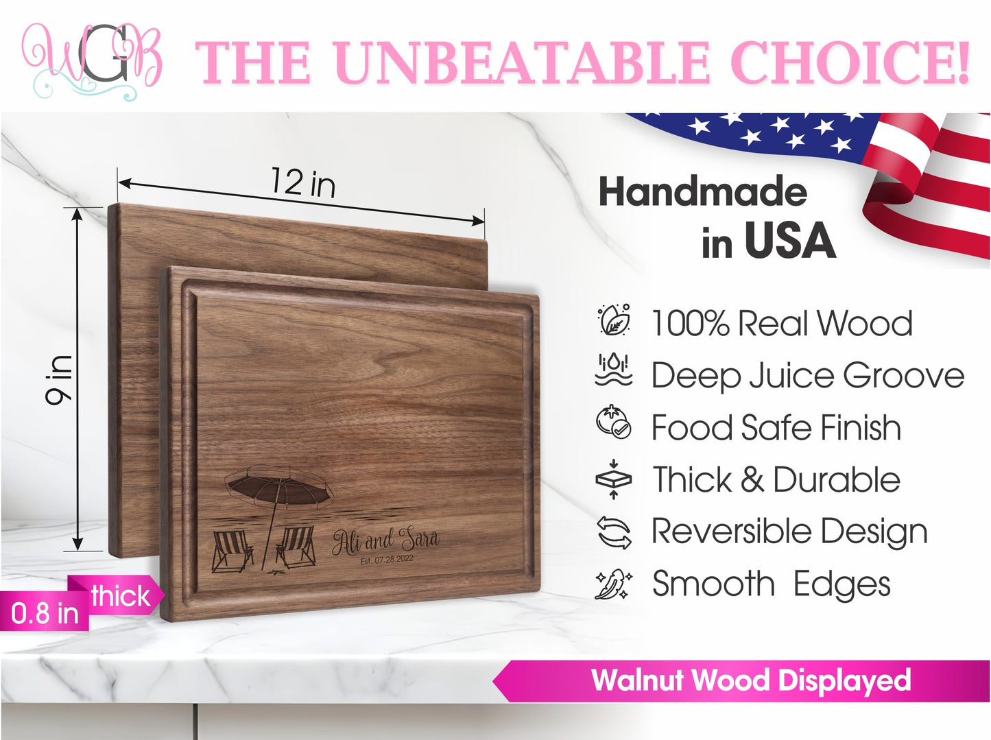 Personalized Cutting Board, Custom Wedding, Anniversary or Housewarming Gift Idea, Wood Engraved Charcuterie, for Couples and Friends, Tropical Beach Design 051