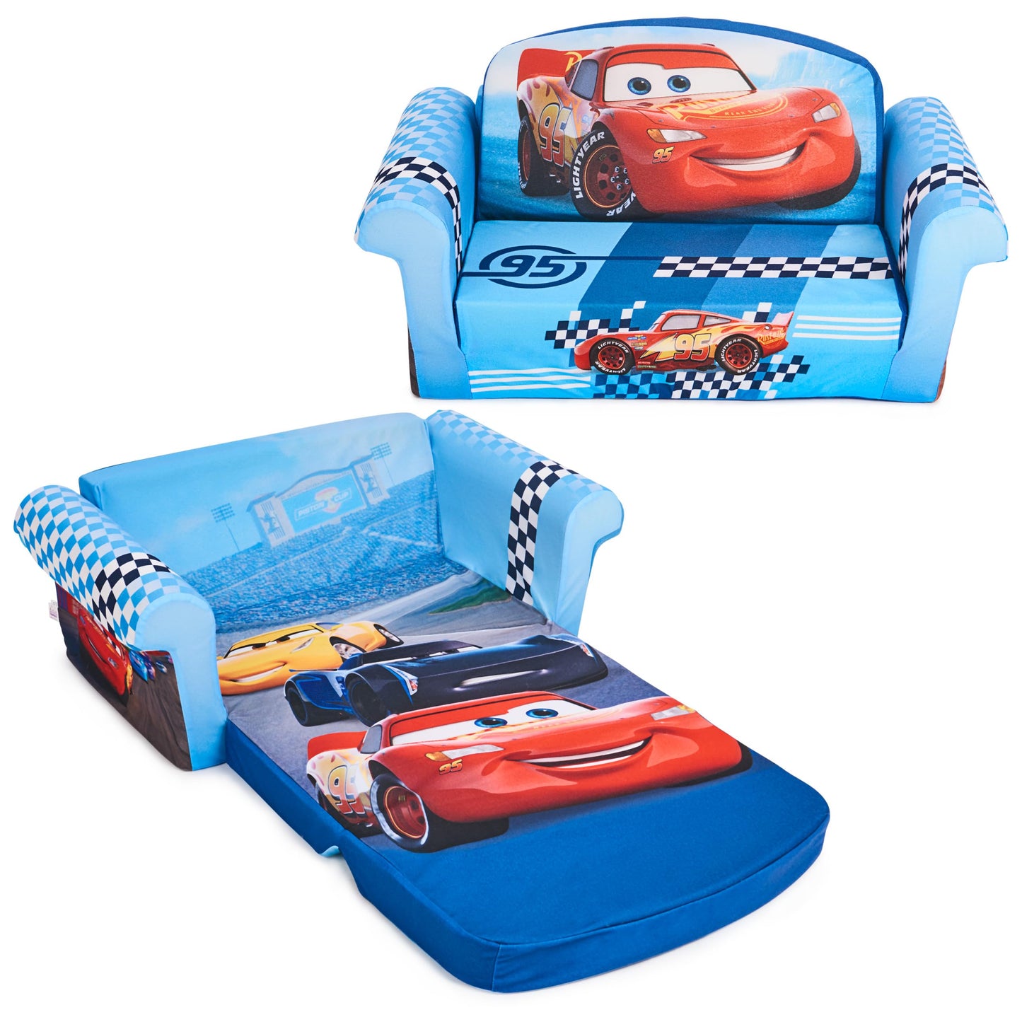Marshmallow Furniture, Children's 2-in-1 Flip Open Foam Compressed Sofa, Disney's Cars, Multicolor