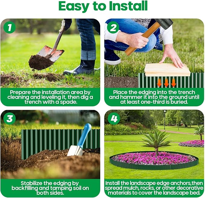 Camitlli Corrugated Metal Garden Edging, Sturdy Tall Landscape Edging Borders, Perfect DIY for Flower Beds, Lawn and Pathway, Tree Surrounds, Paver Edges (Green, 6"×20FT)
