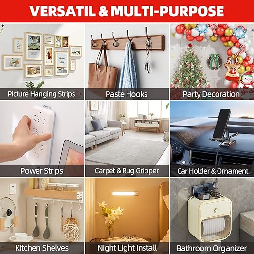 Double Sided Tape Heavy Duty, 0.39" x 9.85FT Removable Mounting Tape for Wall, Extra Strong Foam Tape, Picture Hanging Adhesive Strips Waterproof for Cars, Walls, Home, Office Décor