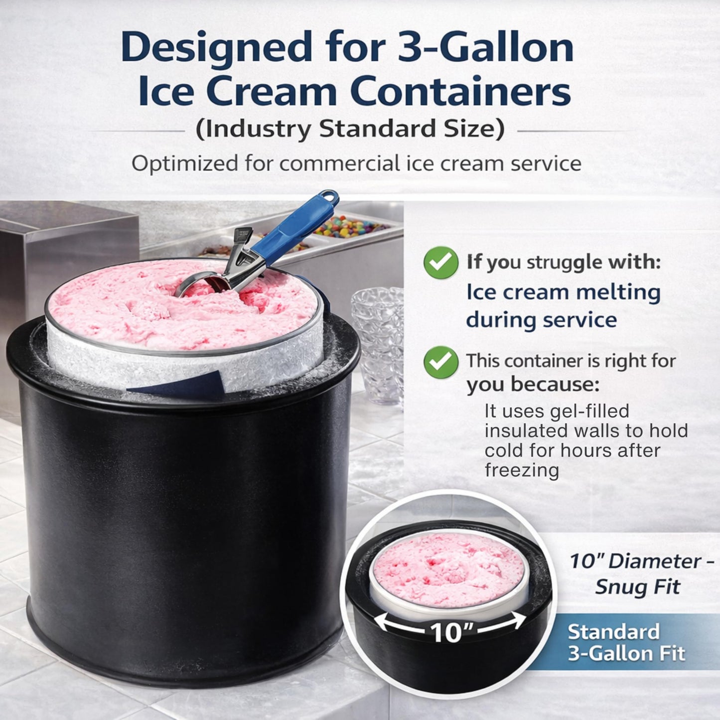 Carlisle FoodService Products Coldmaster Ice Cream Server Insulated Crock with Lid for Kitchens and Restaurants, Plastic, 3 Gallons, White