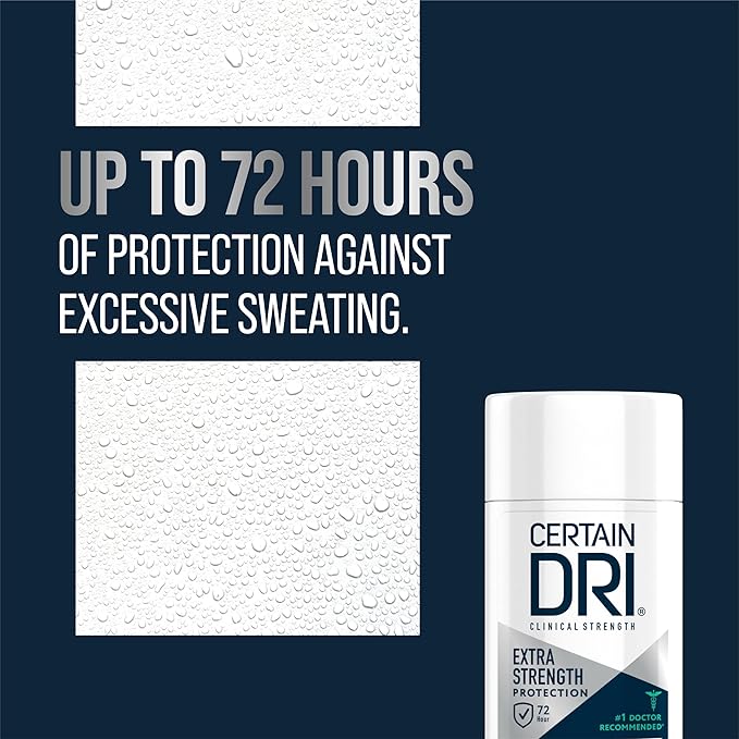 Certain Dri Extra Strength Clinical Solid Antiperspirant, 72-Hour Sweat & Odor Protection for Hyperhidrosis, Maximum-Strength, Powder Fresh Scent, 1.7 oz, (Pack of 3)