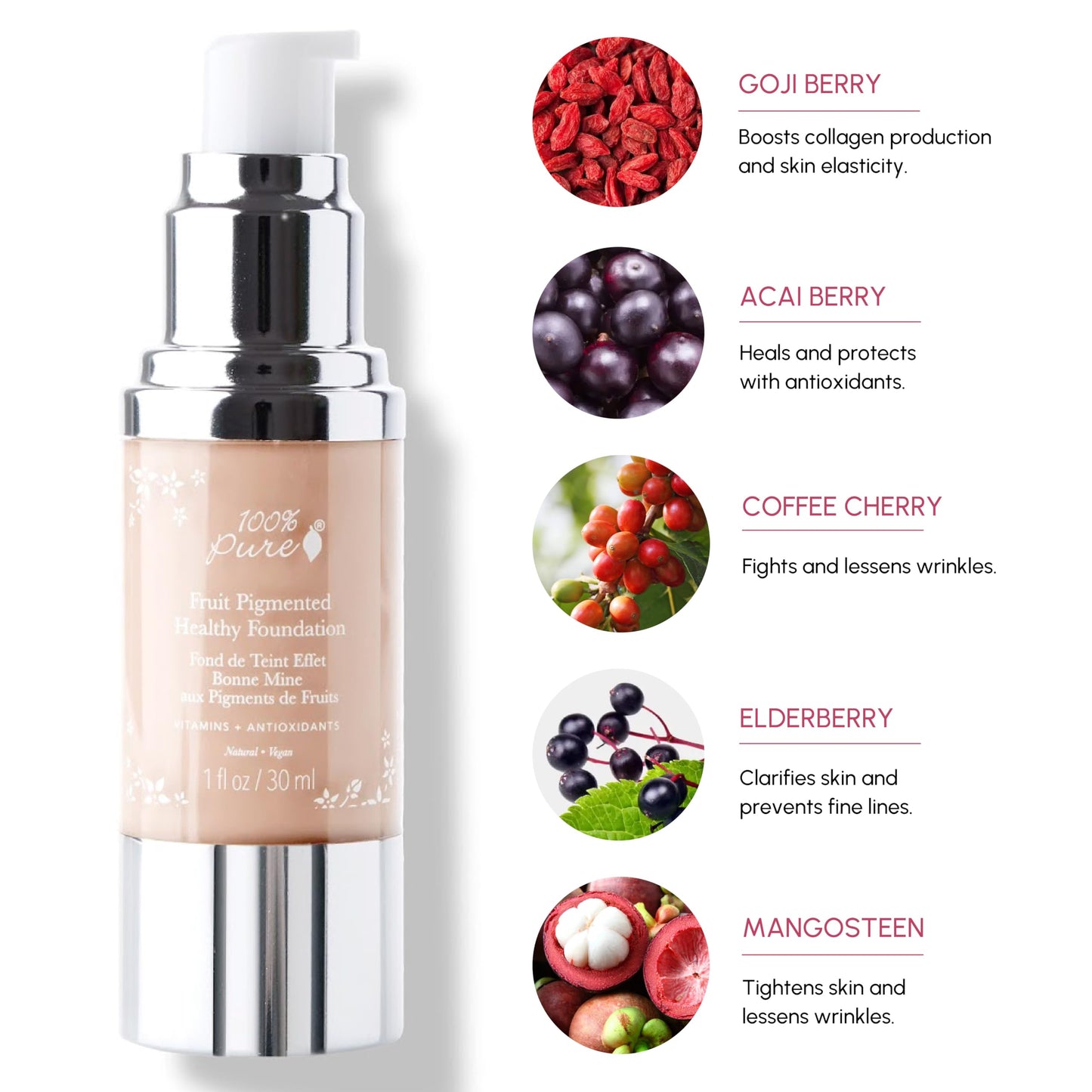 100% PURE Fruit Pigmented Healthy Foundation, Alpine Rose, Liquid Foundation Makeup, Anti-aging, Full Coverage, Matte Finish - 1