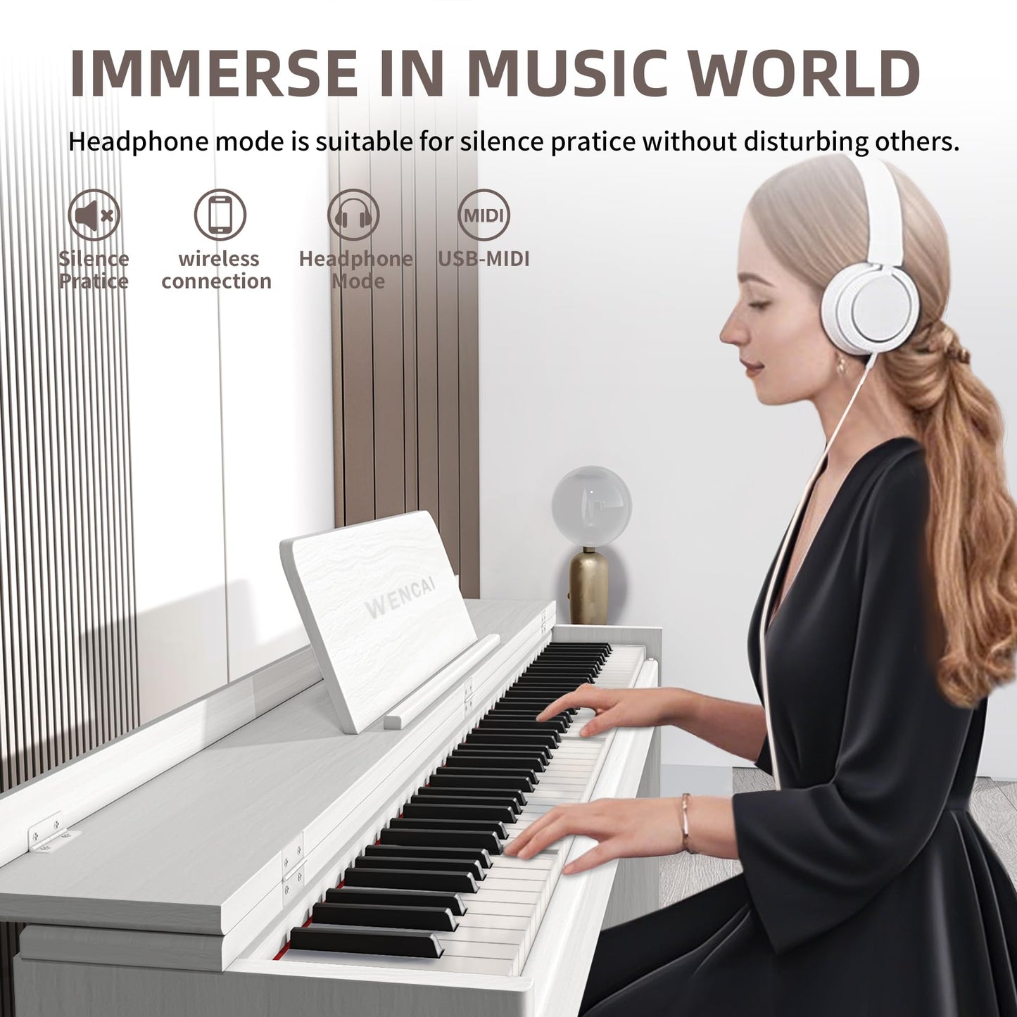 WENCAI 88 Key Fully Weighted Digital Piano Keyboard, 88 Keys Hammer Action Electric Pianos, Wooden Classic Upright Electronic Piano for Beginner, Professional, Midi Compatible, Triple Pedal (White)