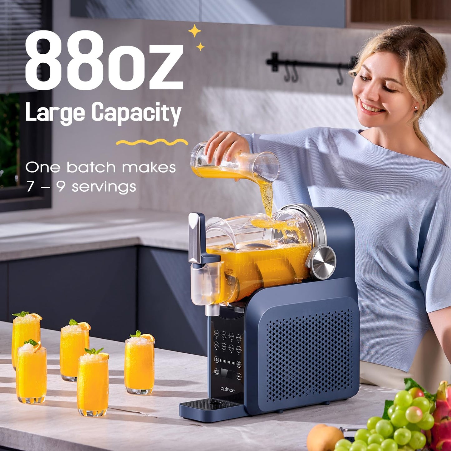 Oplace 7-in-1 Slushie Machine for Home(88oz.),Slushy Maker with No Ice Needed, Auto-Clean,Frozen Drink,Margarita, Cocktail,Daiquiri,Frappe,Milkshake,and More Slush Smoothie(1 Pack)