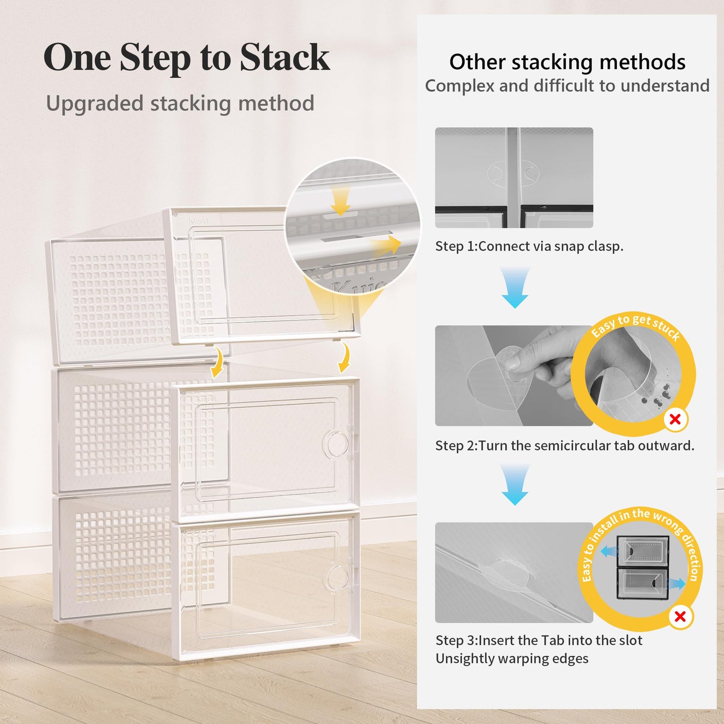 Kuject X-Large Shoe Storage Boxes Organizers Clear Plastic Stackable 12 Pack, Shoe Rack & Holder Substitute, Sneaker Containers, Toy Storage Organizer Bins for Entryway, Closet, Under Bed, White
