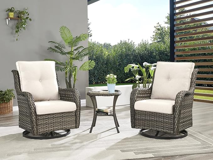 Rilyson Wicker Rocking Chair Swivel Chairs - 2 Piece Rocker Patio Chairs Set Rattan Rocking Chair for Outdoor Porch Deck Garden Backyard (Mixed Grey/Beige)