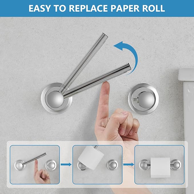 RUMOSE Toilet Paper Roll Holder Bathroom Flexible Pivoting Tissue Handle on Wall Mounted Polished Chrome Rustproof Toilet Tissue Roll Holder,Stainless Steel