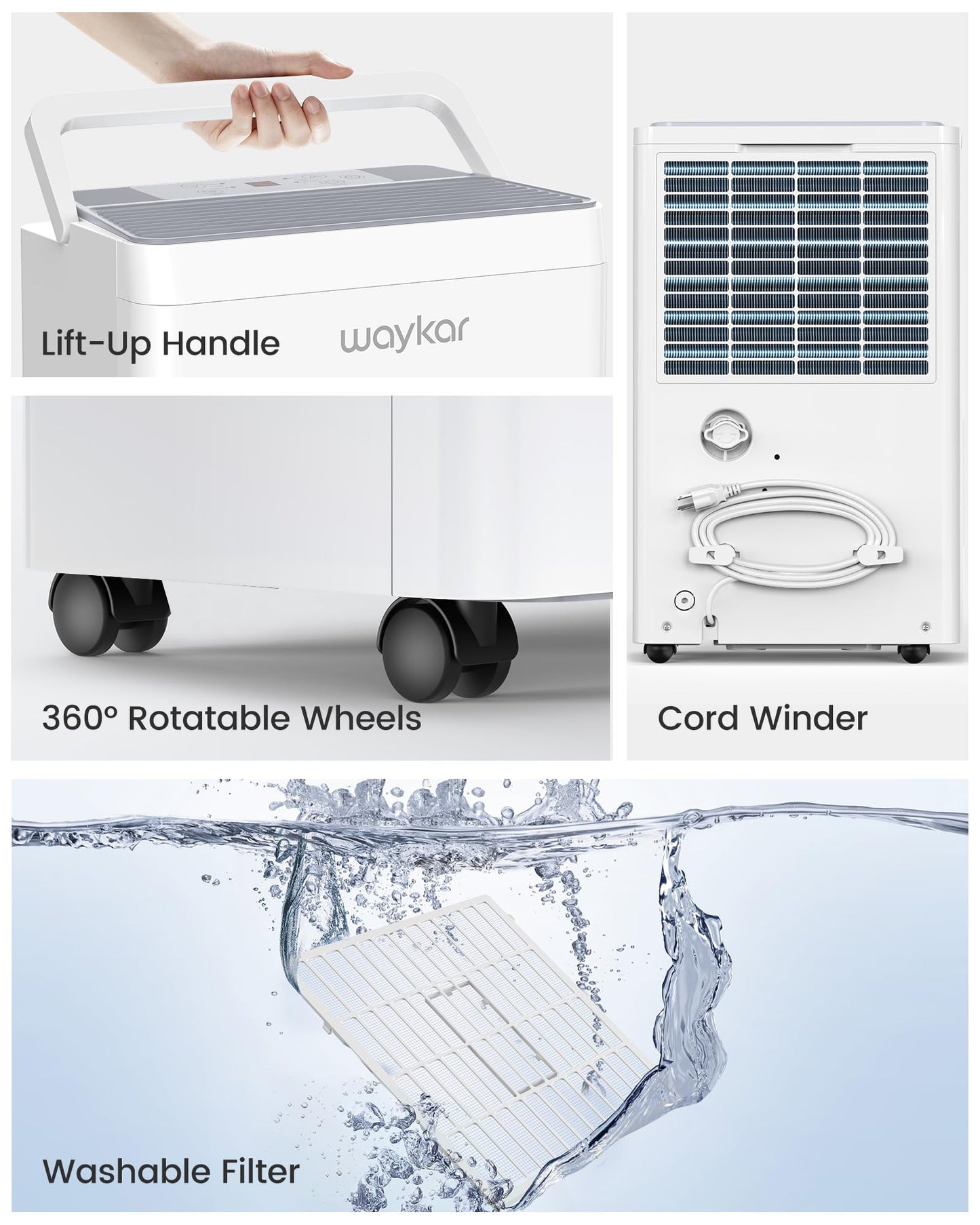 Waykar 5000 Sq.Ft Energy Star Dehumidifier for Basement & Home, 80 Pint/Day with Drain Hose & Tank, Ultra Quiet (40 dB), Smart Auto Comfort Mode