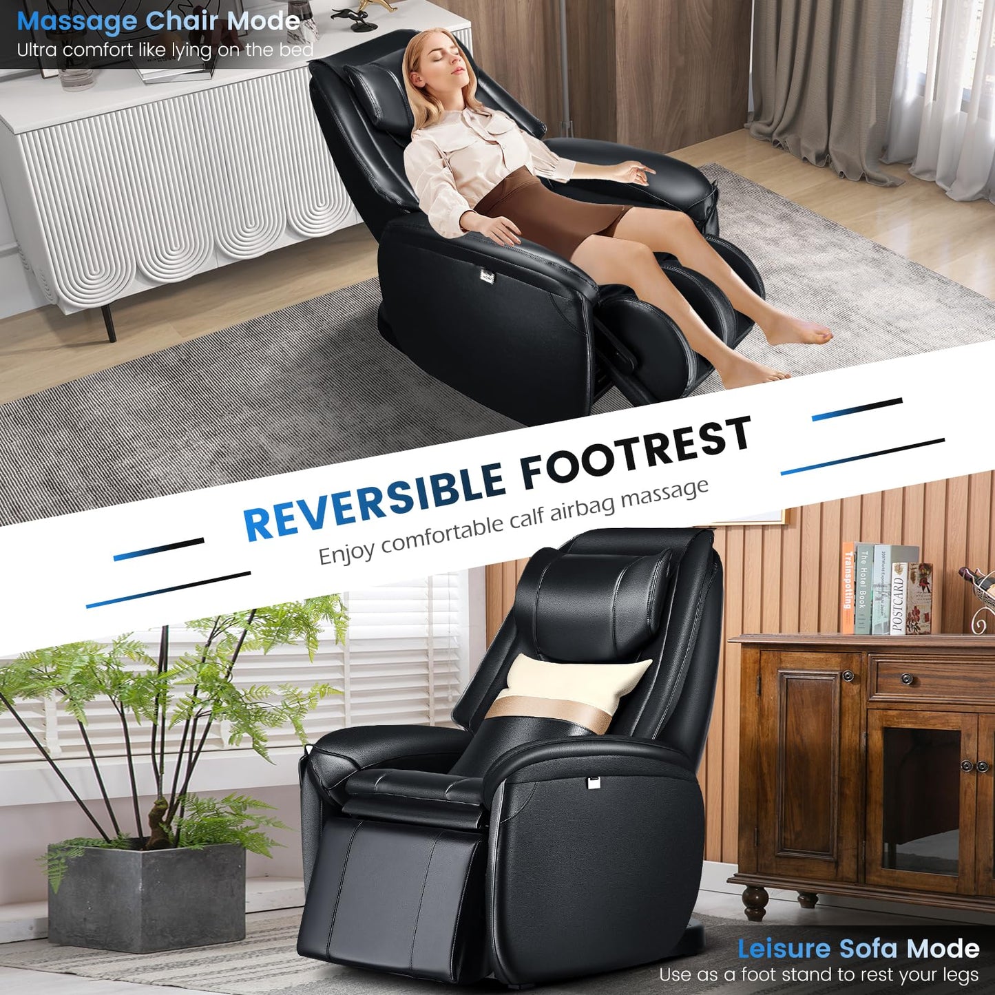 COSTWAY Massage Chair, Full Body Zero Gravity Massage Recliner with SL Track, Waist Heater, Calf Airbag, Automatic Shoulder Detection, Remote Control, Wheels, Pillow, Installation Free (Black)